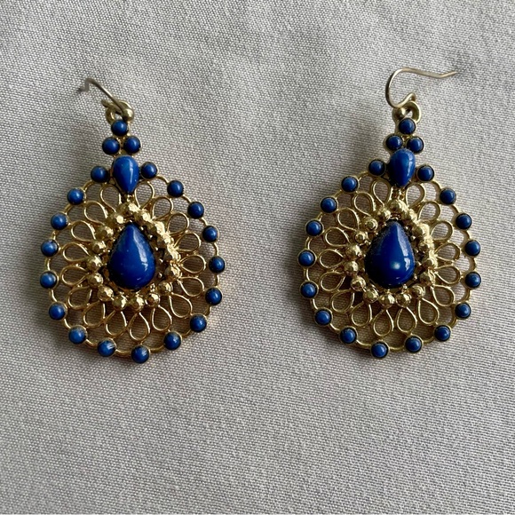 Jewelry - Vintage Lapis Lazuli Gold Drop Earrings